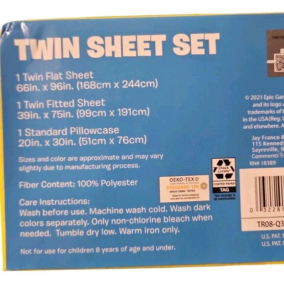 Fortnite 3 Piece Twin Sheet Set Fitted Flat And Pillowcase Blue Polyester - Picture 4 of 7